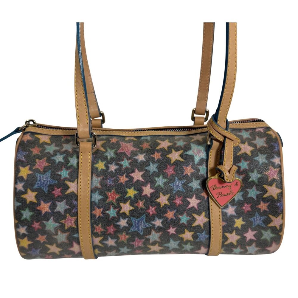 Dooney & Bourke Vintage Multicolored Stars Barrel Shoulder Bag Rainbow Zipper - Picture 2 of 16
